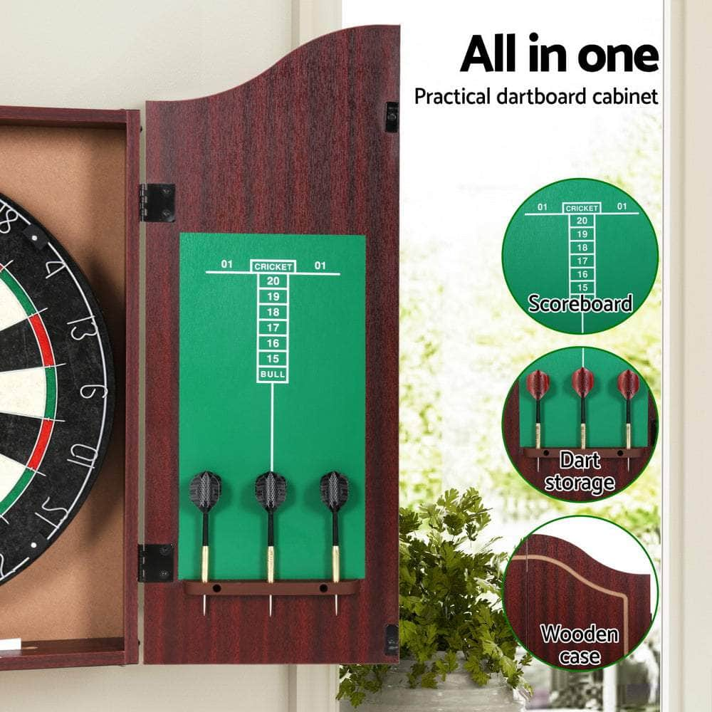 18" Dartboard Dart Board With Steel Darts Wooden Cabinet Party Game