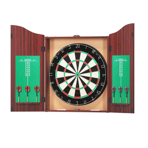 18" Dartboard Dart Board With Steel Darts Wooden Cabinet Party Game