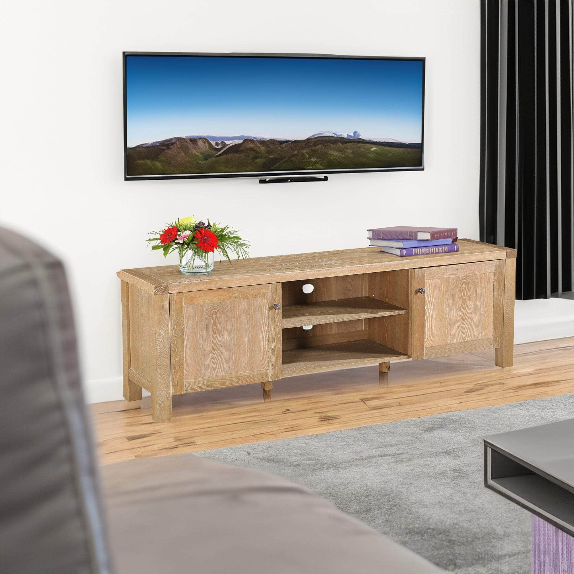 180Cm Entertainment Tv Unit Timber Wood 2 Door Natural