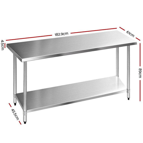 1829X610Mm Stainless Steel Kitchen Bench