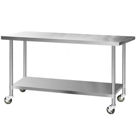 1829X760Mm Stainless Steel Kitchen Bench With Wheels