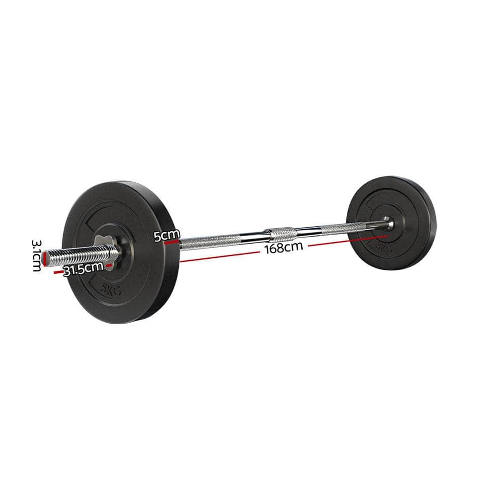 18Kg Barbell Set Weight Plates Bar Lifting Bench 168Cm