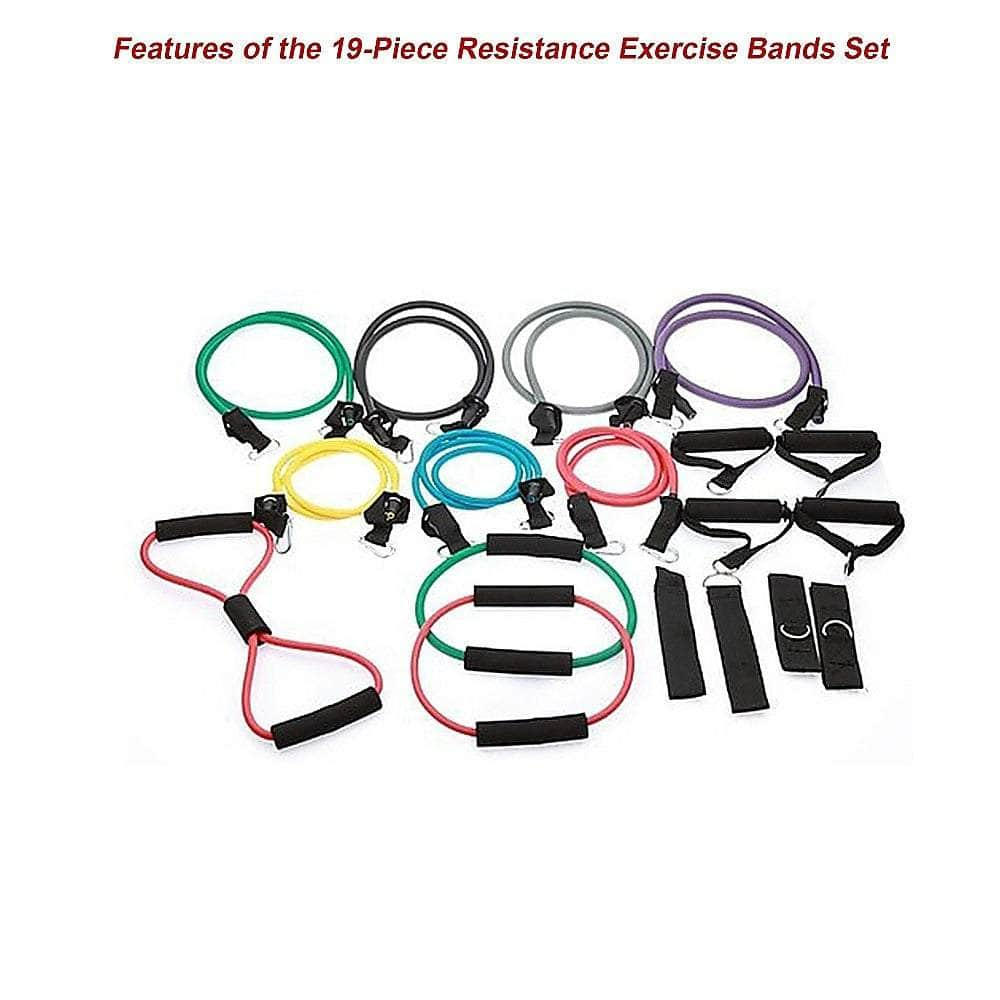 19Pc Resistance Exercise Fitness Bands Tubes Kit Yoga Set