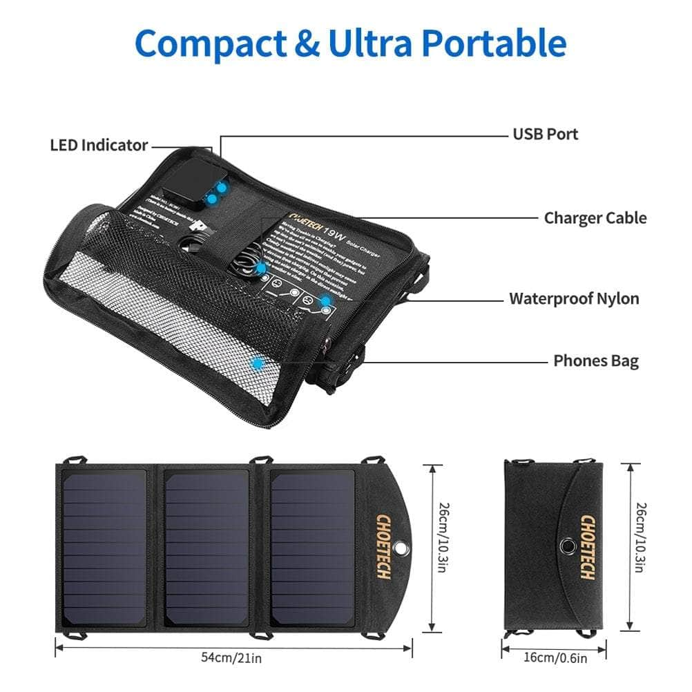 19W Portable Solar Panel Charger Sunpower Panels Dual Usb Charger