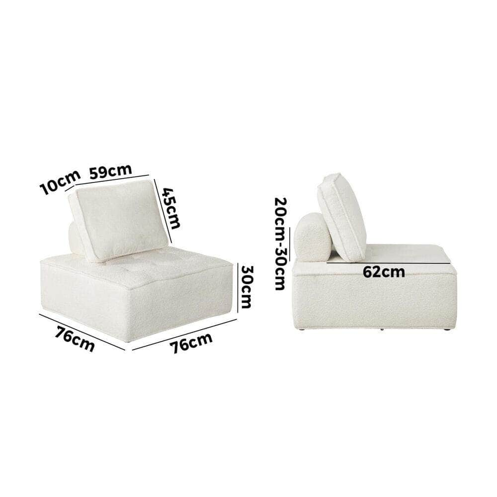 1PC Modular Sofa Lounge Chair Armless Adjustable Back Sherpa White