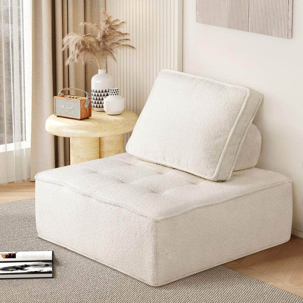 1PC Modular Sofa Lounge Chair Armless Adjustable Back Sherpa White