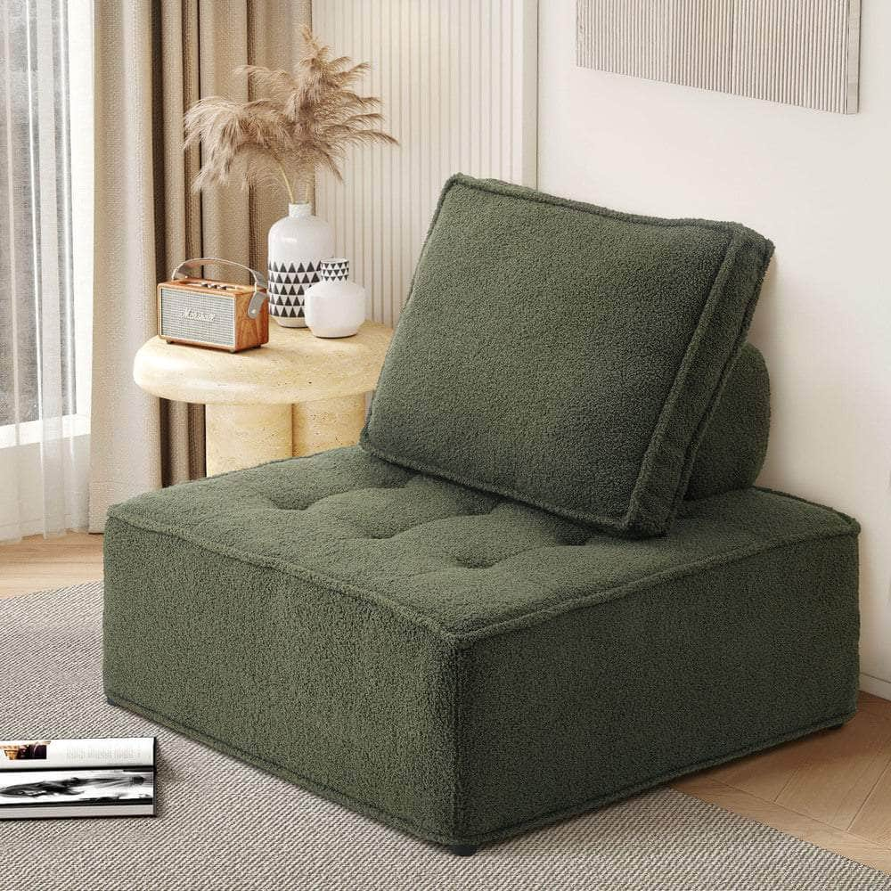 1PC Modular Sofa Lounge Chair Armless Sherpa Green