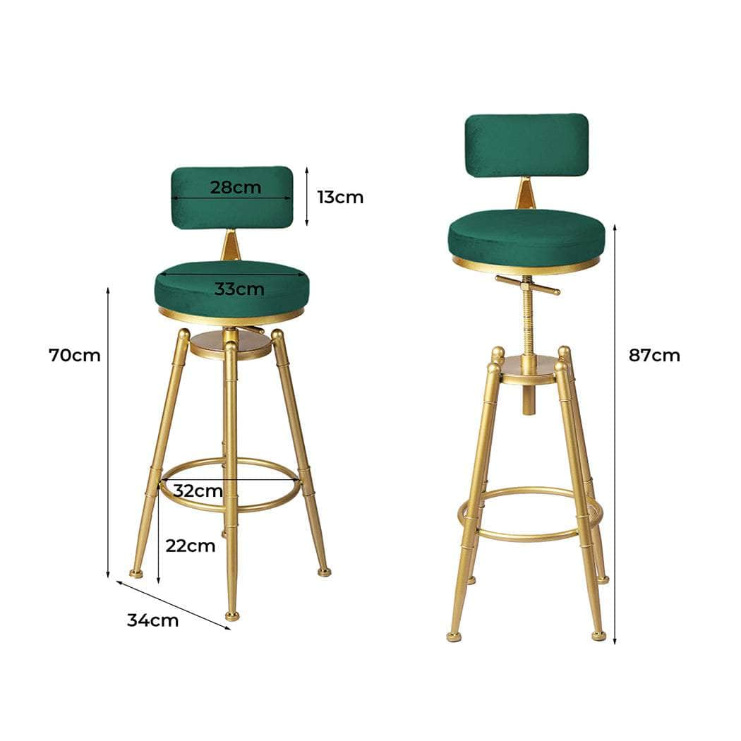 1x Bar Stools Velvet Kitchen Green