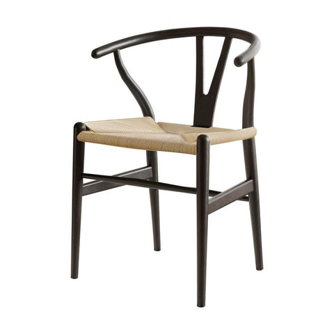 1X Dining Chair Wooden Rattan Wishbone Black