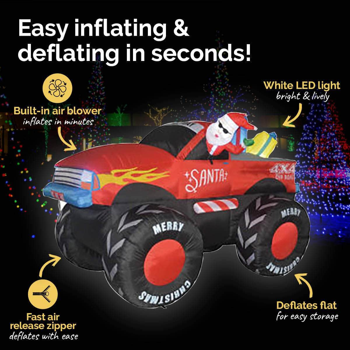 2.1m Santa & Monster Truck Built-In Blower LED Lighting