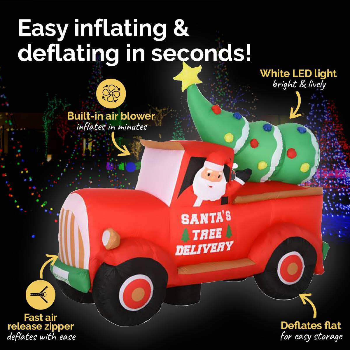 2.25m Santa Ute & Tree Built-In Blower Bright LED Lighting