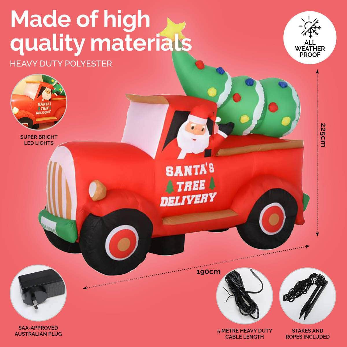 2.25m Santa Ute & Tree Built-In Blower Bright LED Lighting