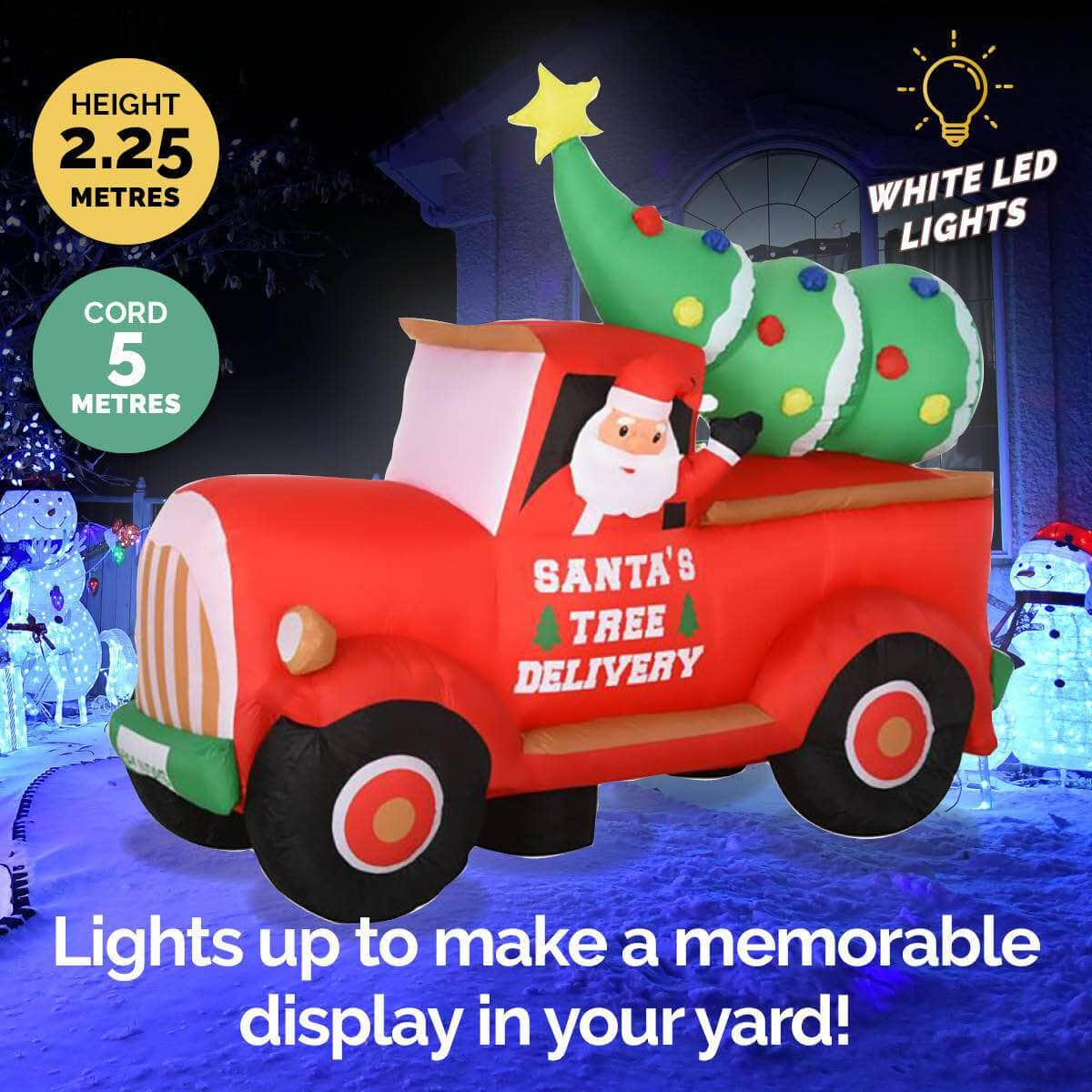 2.25m Santa Ute & Tree Built-In Blower Bright LED Lighting