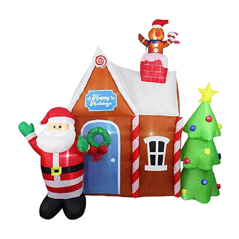 2.2m Gingerbread House & Santa Self Inflating LED Lights