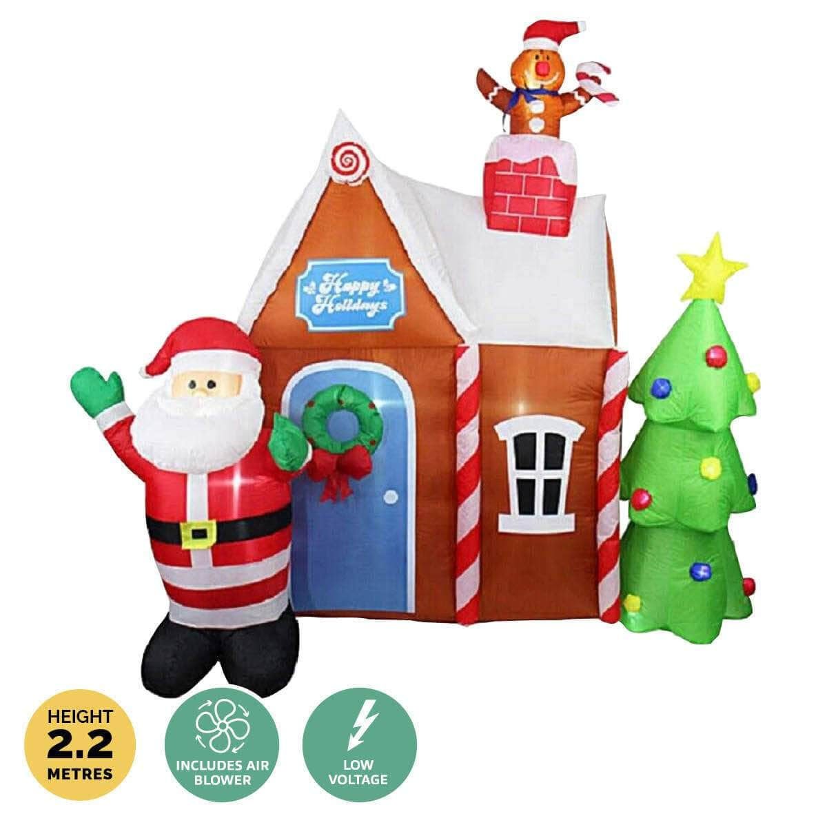 2.2m Gingerbread House & Santa Self Inflating LED Lights