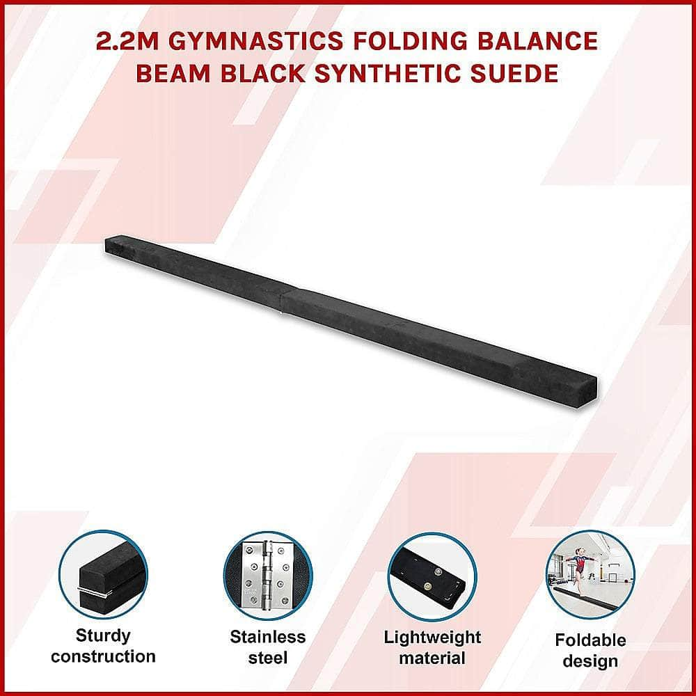 2.2m Gymnastics Folding Balance Beam Black Synthetic Suede