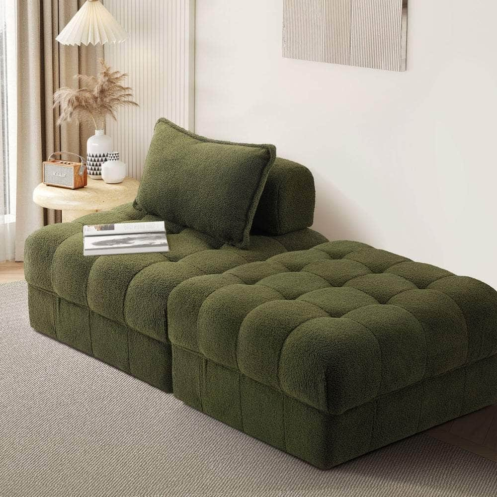 2/3/4/5/6 Seater Boucle Modular Sofa & Ottoman Set Green