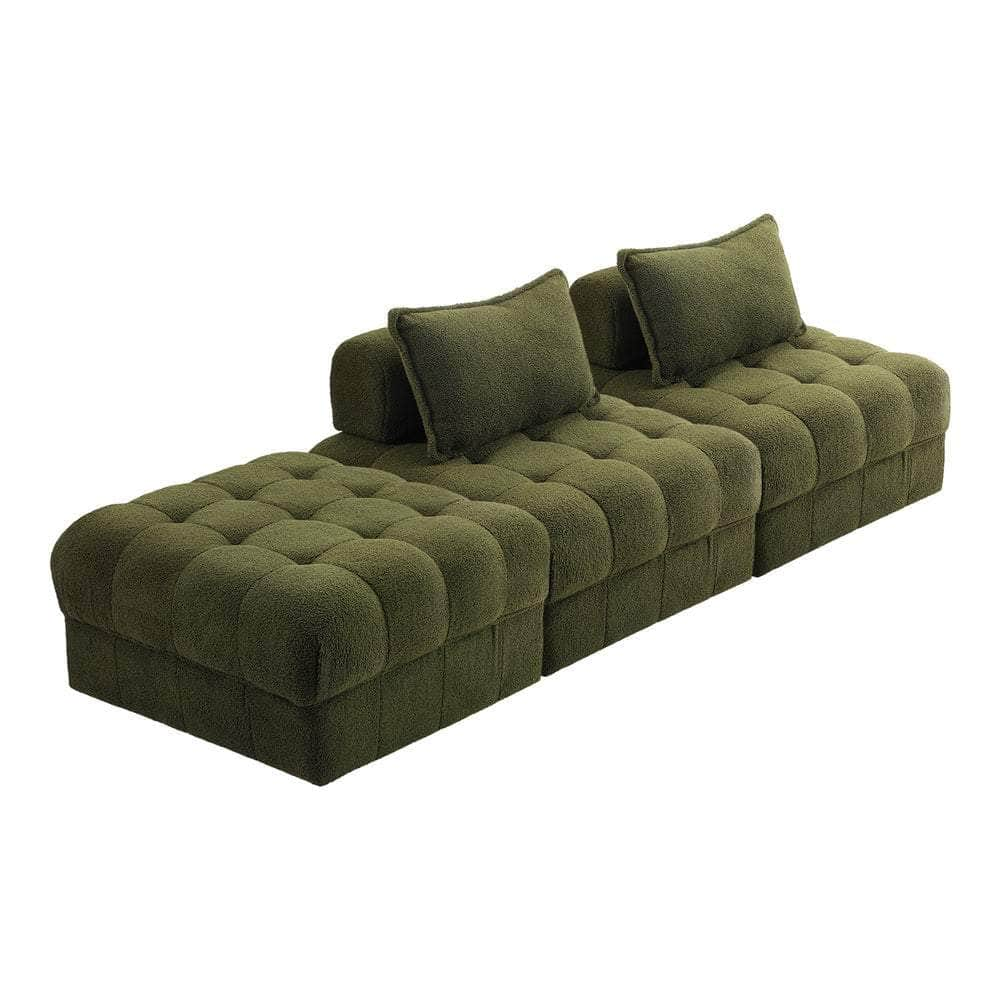 2/3/4/5/6 Seater Boucle Modular Sofa & Ottoman Set Green