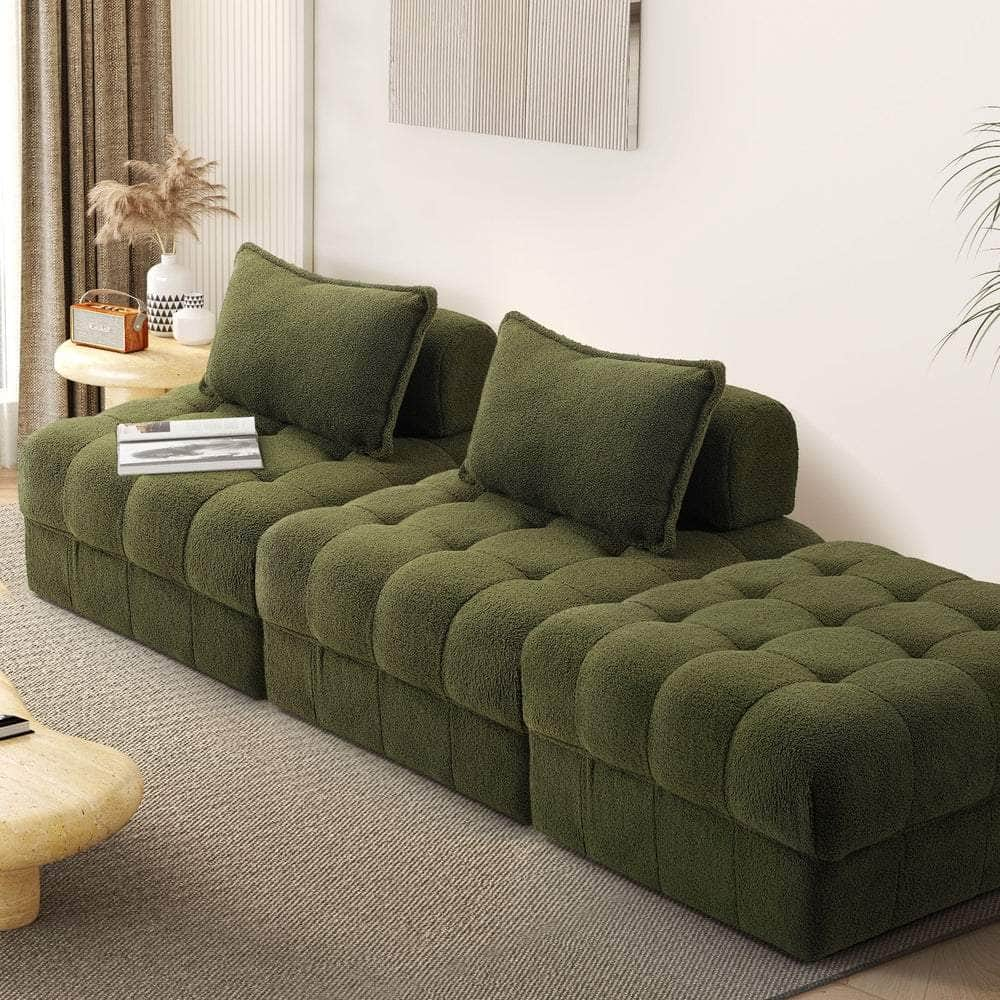 2/3/4/5/6 Seater Boucle Modular Sofa & Ottoman Set Green