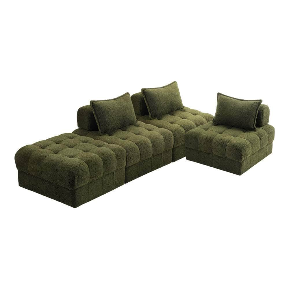 2/3/4/5/6 Seater Boucle Modular Sofa & Ottoman Set Green