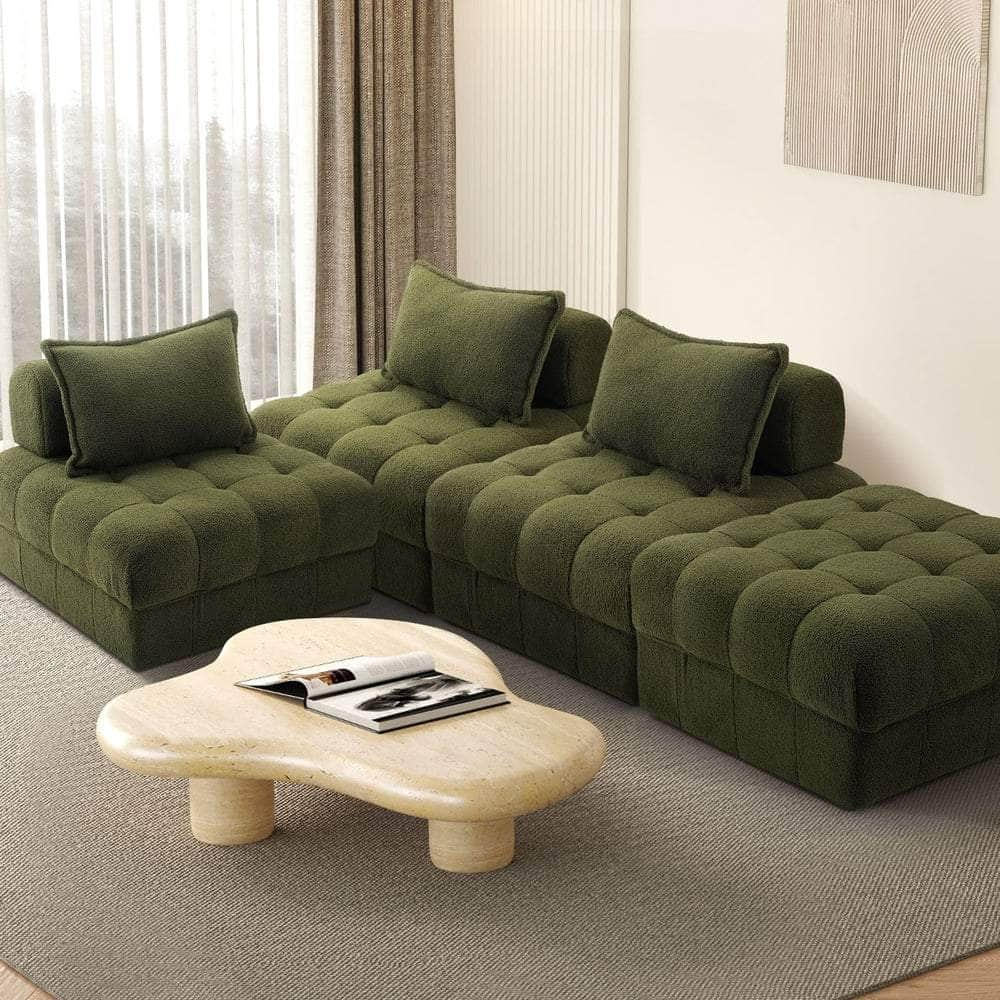 2/3/4/5/6 Seater Boucle Modular Sofa & Ottoman Set Green