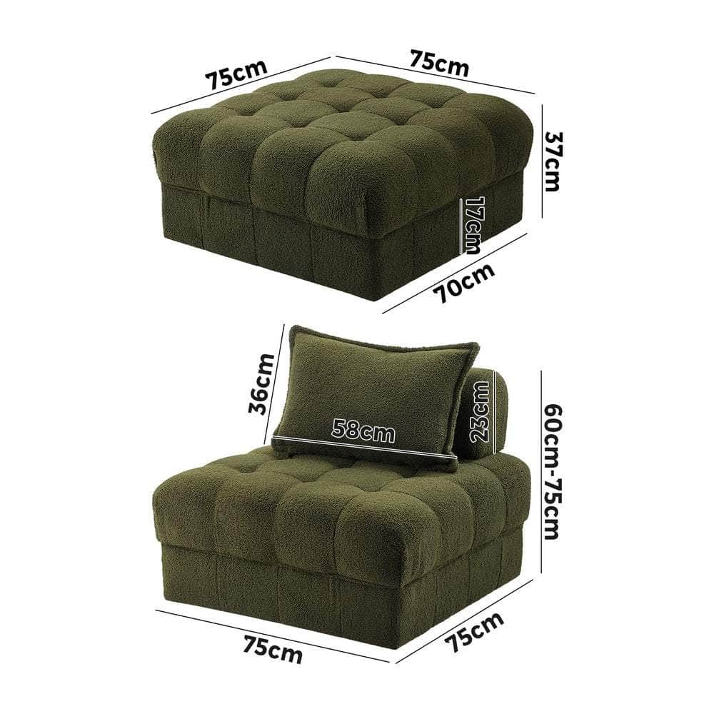 2/3/4/5/6 Seater Boucle Modular Sofa & Ottoman Set Green