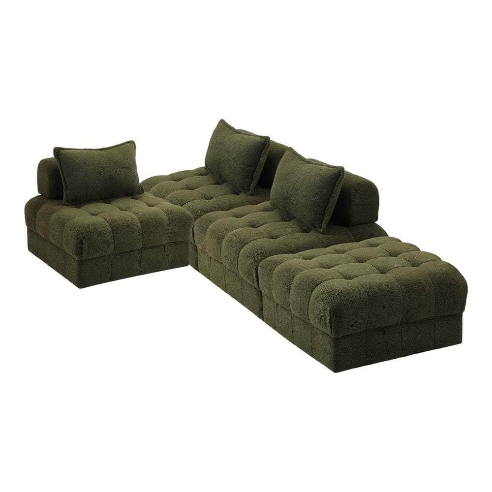 2/3/4/5/6 Seater Boucle Modular Sofa & Ottoman Set Green