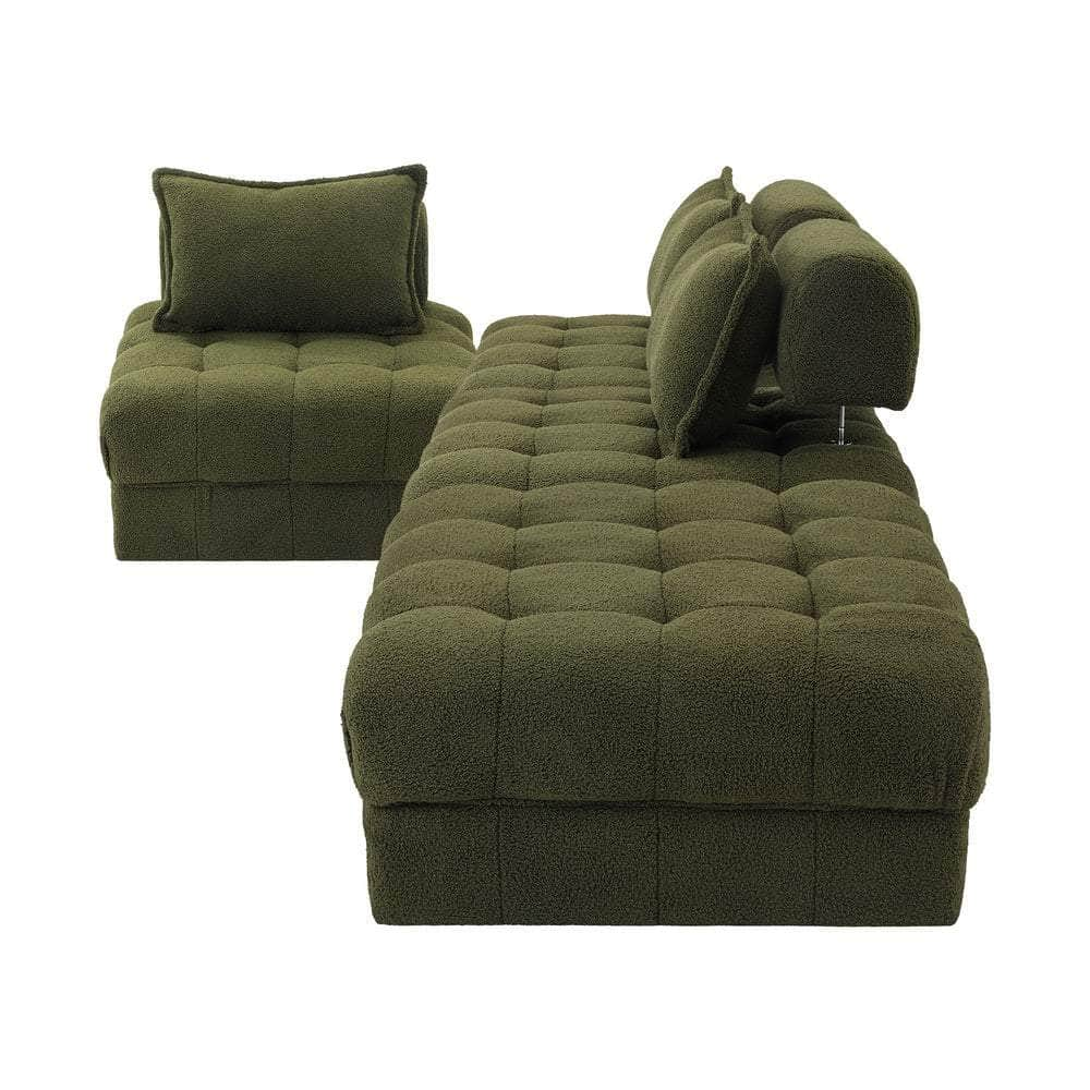 2/3/4/5/6 Seater Boucle Modular Sofa & Ottoman Set Green