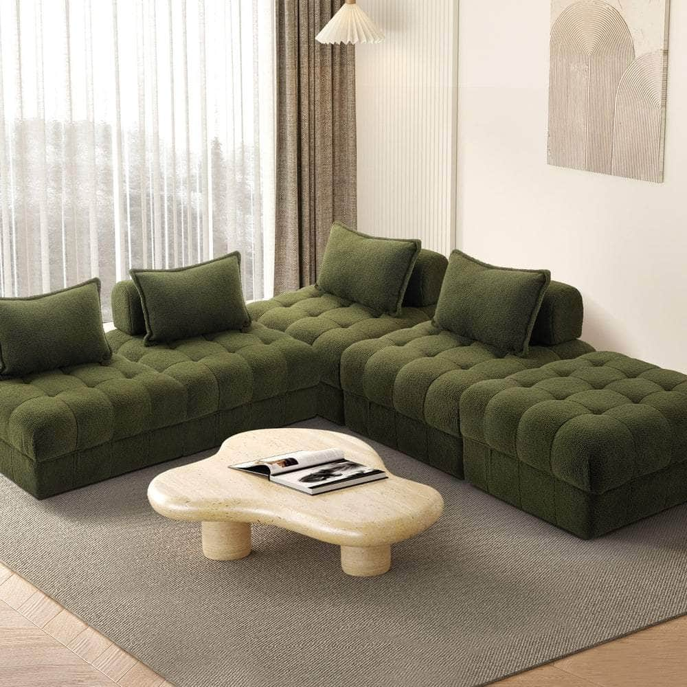 2/3/4/5/6 Seater Boucle Modular Sofa & Ottoman Set Green