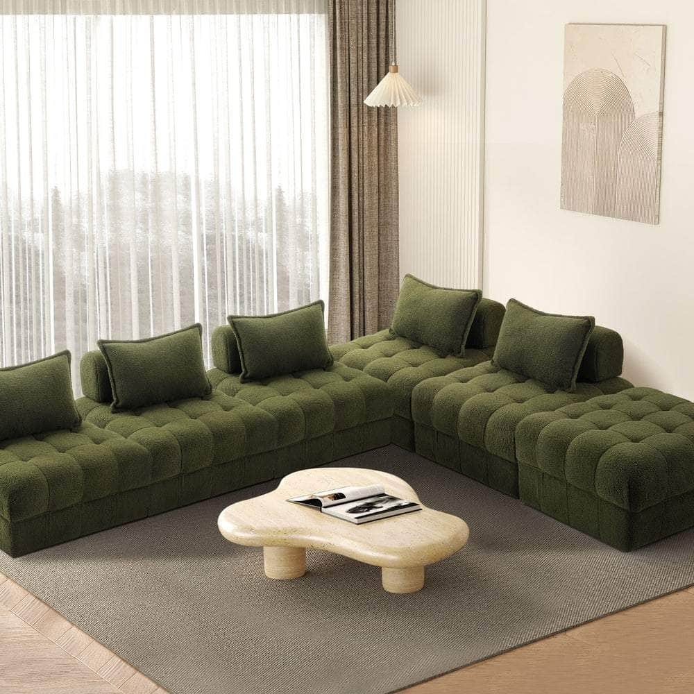 2/3/4/5/6 Seater Boucle Modular Sofa & Ottoman Set Green