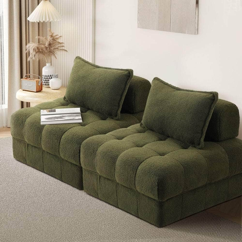 2/3/4/5/6 Seater Boucle Modular Sofa & Ottoman Set Green