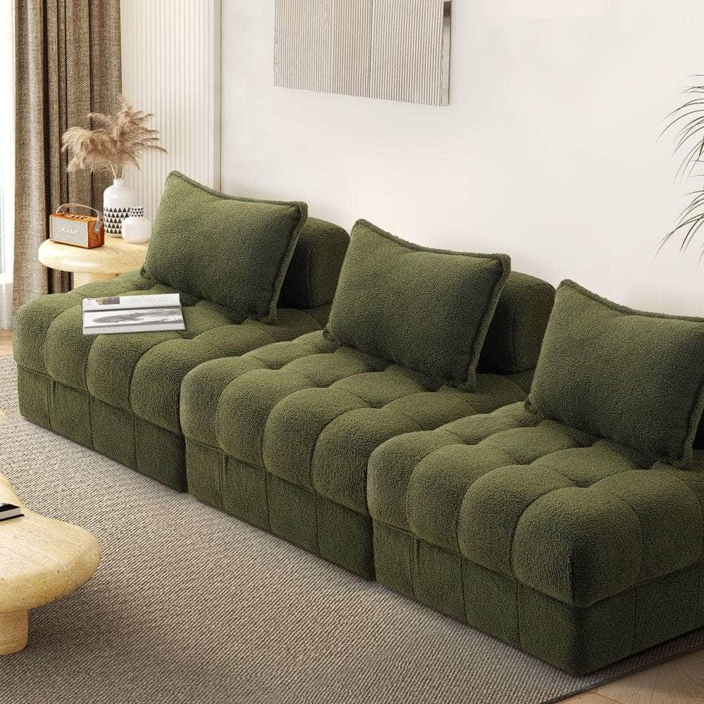 2/3/4/5/6 Seater Boucle Modular Sofa & Ottoman Set Green