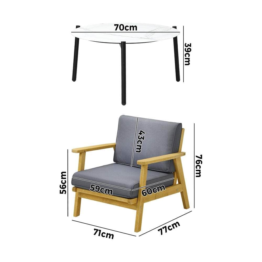 2/3/4 Seater Outdoor Lounge Set 70cm White Coffee Side Table