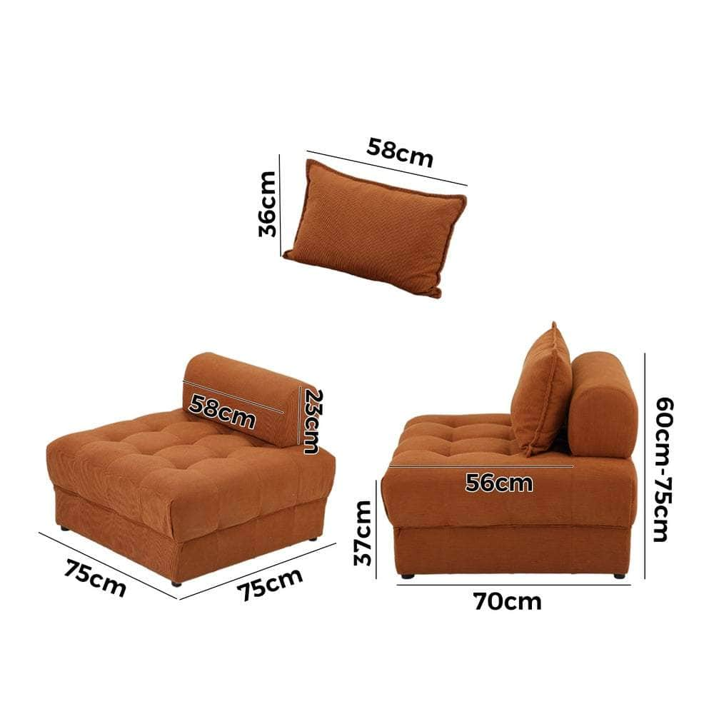 2/3/4 Seater Velvet Modular Sofa Lounge Chair with Backrest Brown