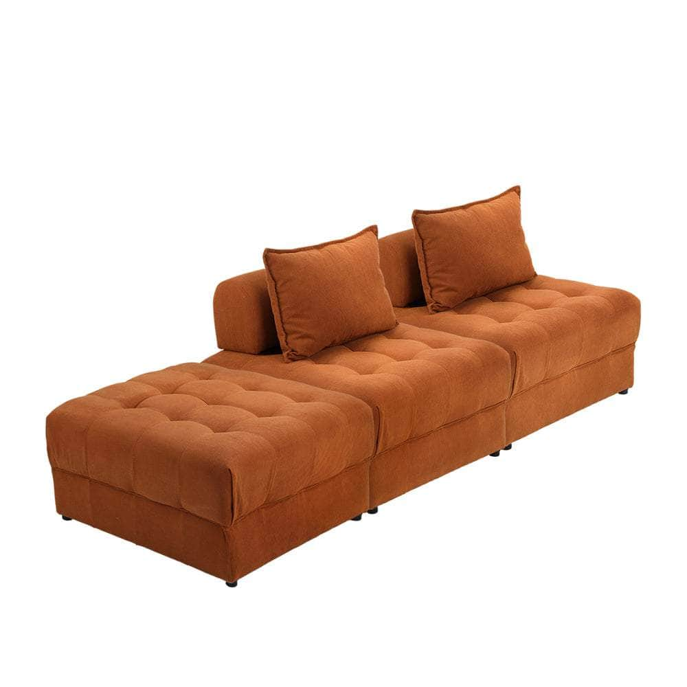 2/3/4 Seater Velvet Modular Sofa & Ottoman Set with Backrest Brown