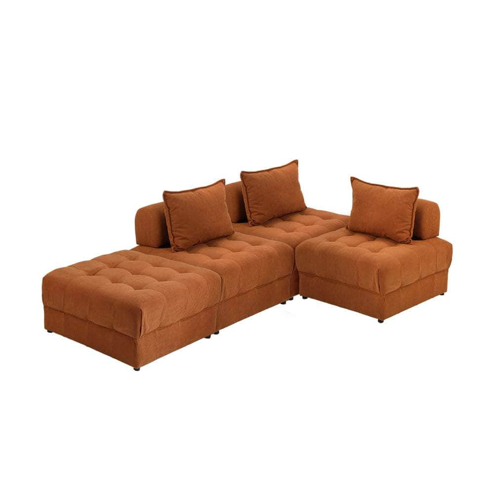 2/3/4 Seater Velvet Modular Sofa & Ottoman Set with Backrest Brown