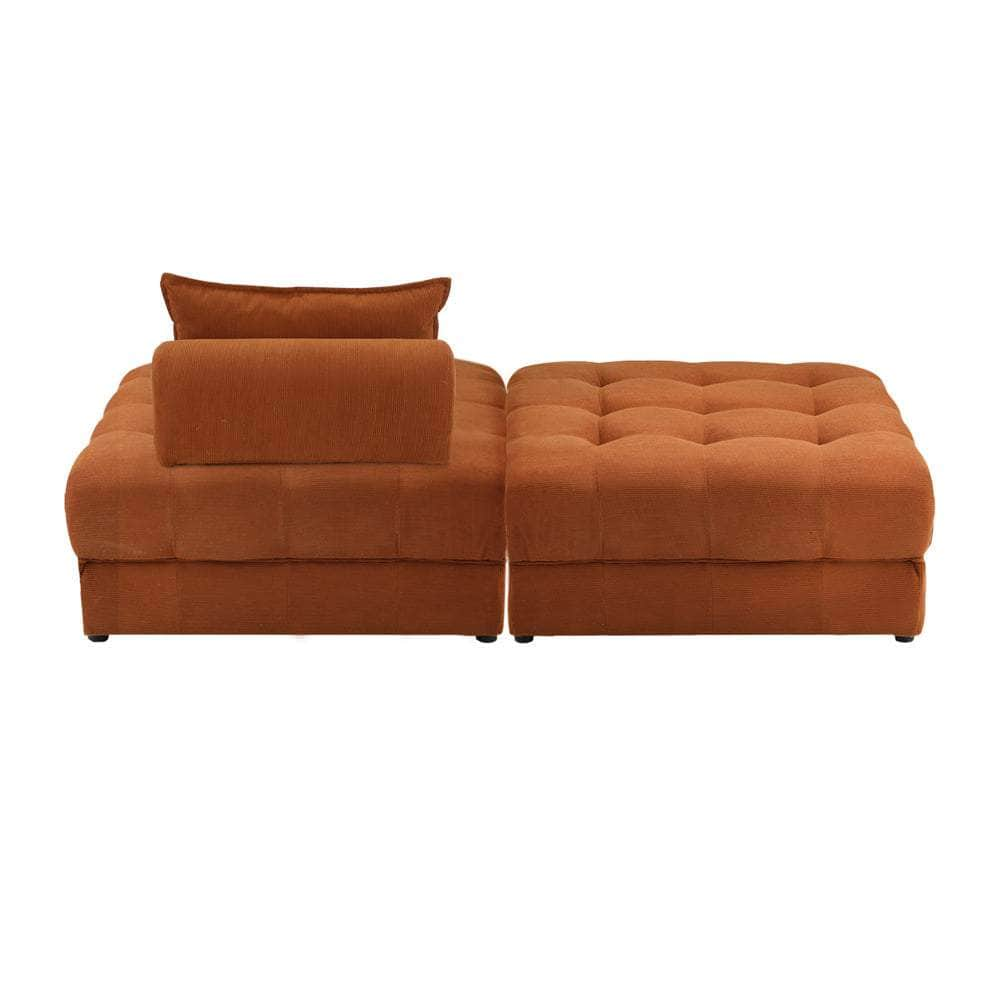 2/3/4 Seater Velvet Modular Sofa & Ottoman Set with Backrest Brown