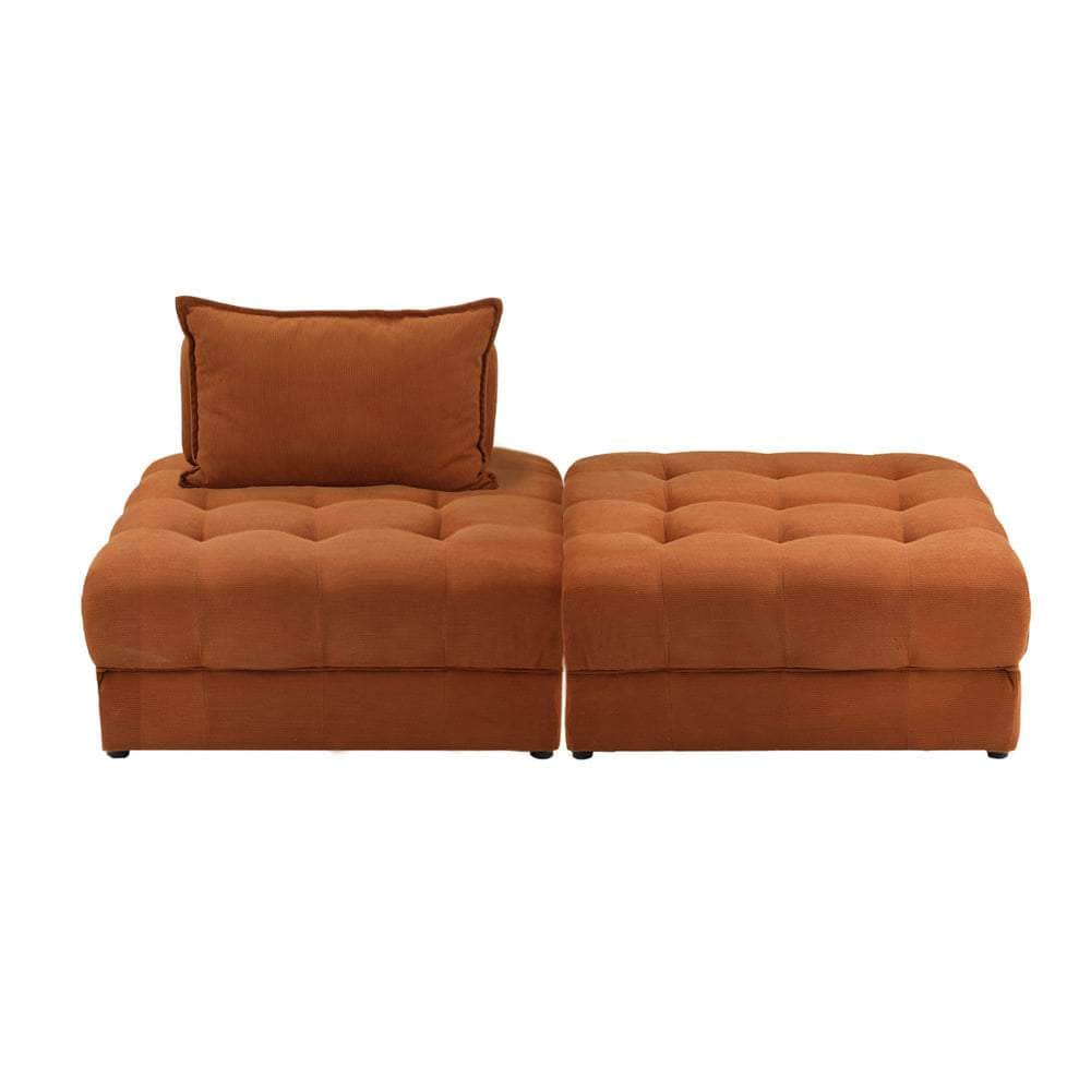 2/3/4 Seater Velvet Modular Sofa & Ottoman Set with Backrest Brown