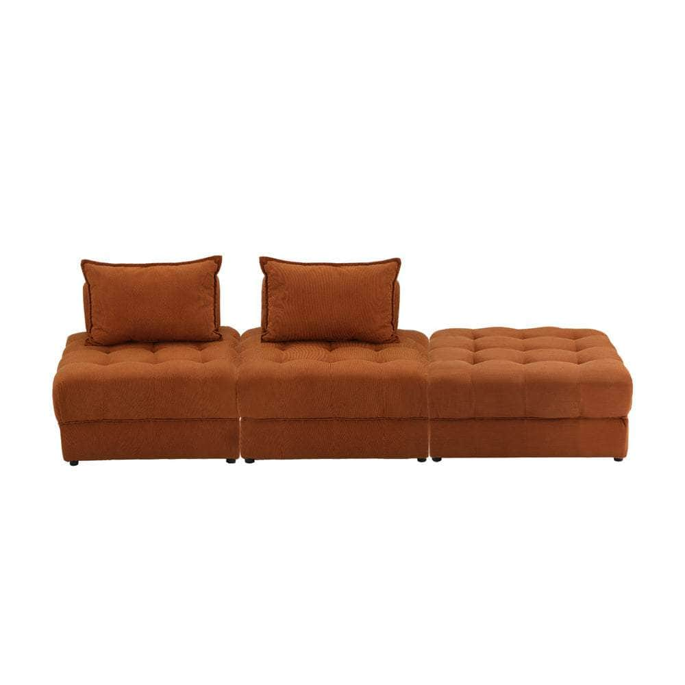 2/3/4 Seater Velvet Modular Sofa & Ottoman Set with Backrest Brown