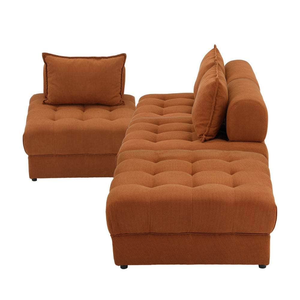 2/3/4 Seater Velvet Modular Sofa & Ottoman Set with Backrest Brown