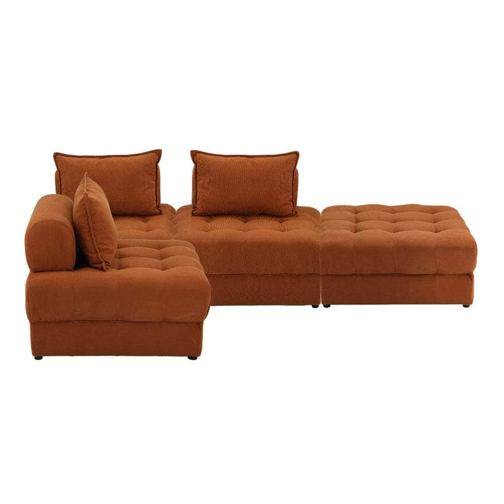 2/3/4 Seater Velvet Modular Sofa & Ottoman Set with Backrest Brown