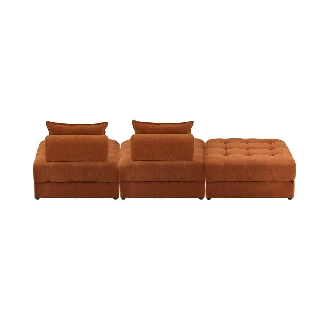 2/3/4 Seater Velvet Modular Sofa & Ottoman Set with Backrest Brown