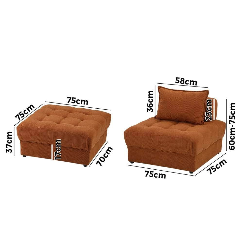 2/3/4 Seater Velvet Modular Sofa & Ottoman Set with Backrest Brown