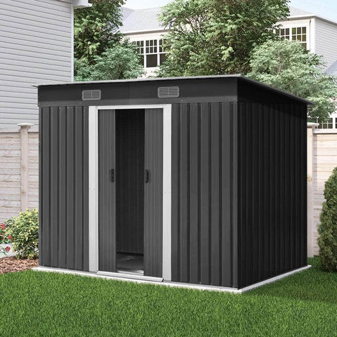 2.38X1.31M Garden Shed With Metal Base And Sliding Door