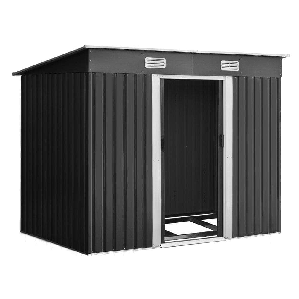 2.38X1.31M Garden Shed With Metal Base And Sliding Door