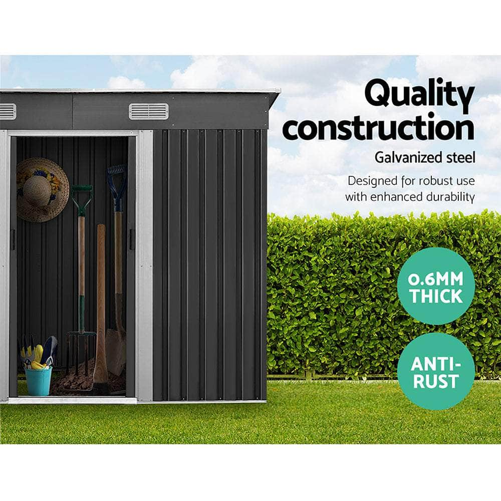 2.38X1.31M Garden Shed With Metal Base And Sliding Door