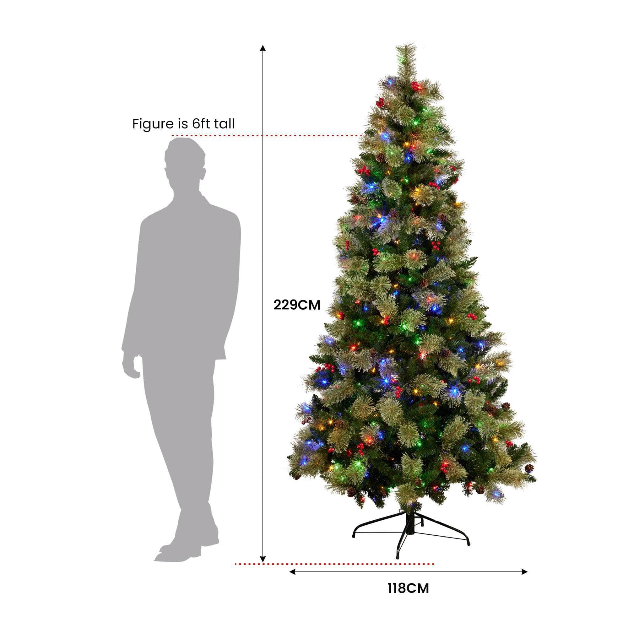 2.3m Bristle Berry Multicolour Pre-Lit Christmas Tree with 1116 Tips