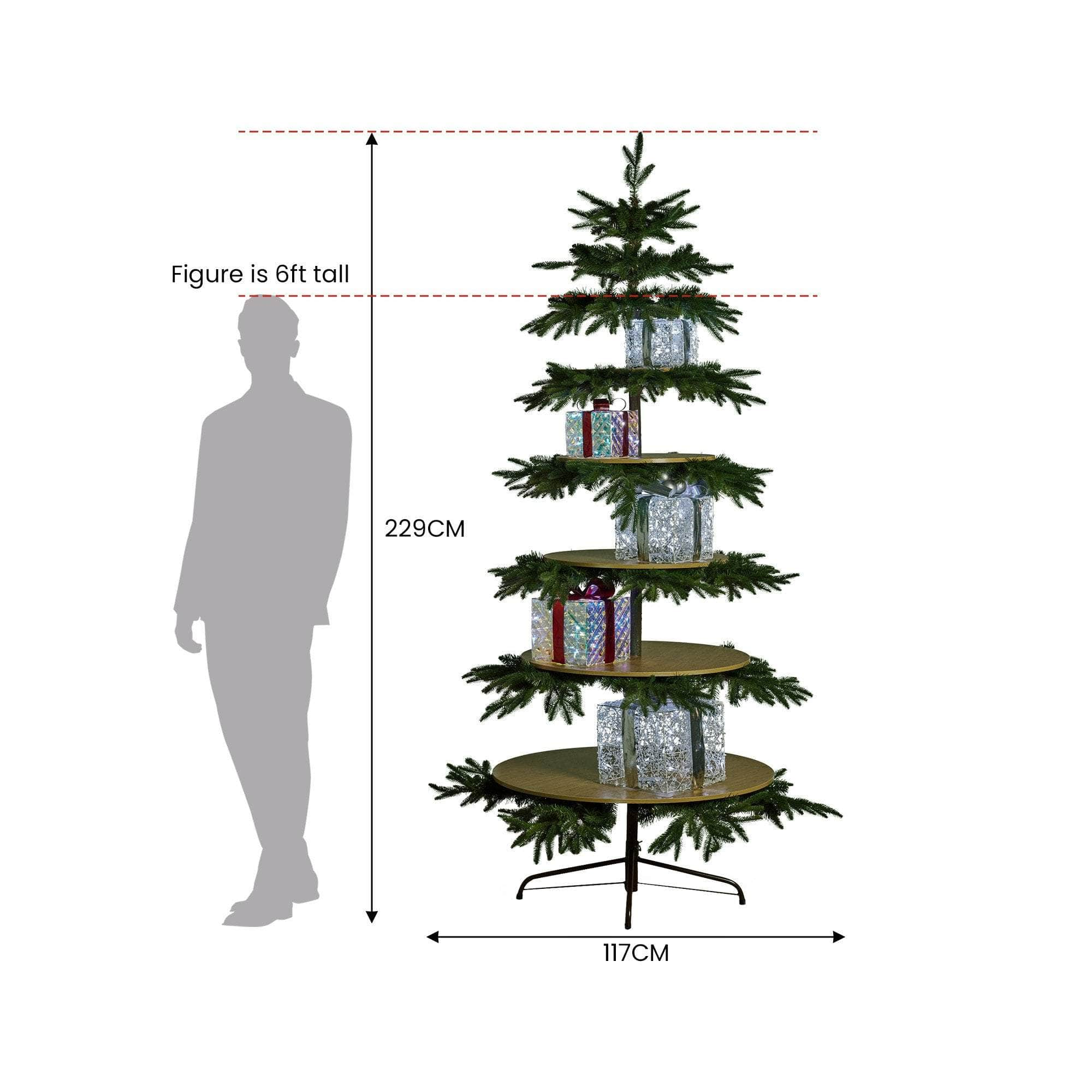 2.3m Christmas Display Tree with 5 Shelves & Foliage