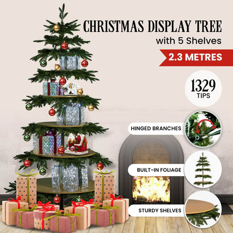 2.3m Christmas Display Tree with 5 Shelves & Foliage