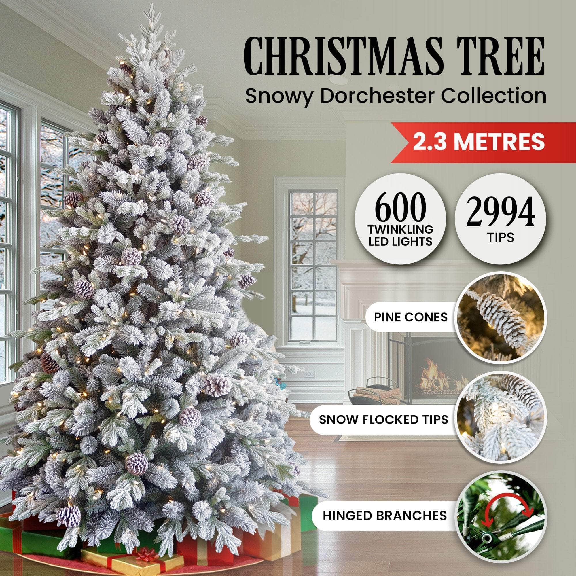 2.3m Snowy Dorchester Pre-Lit Christmas Tree with 1198 Tips